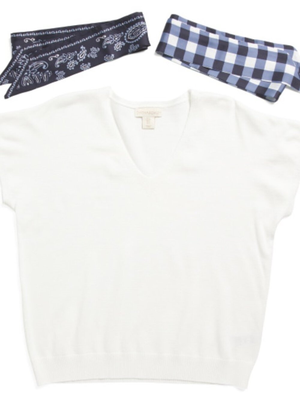 CYNTHIA ROWLEY 2 Piece V-neck Cap Sleeve Sweater + 2 Skinny Scarves NWT